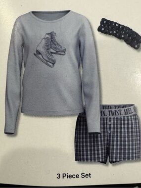 art class Light Blue and Navy Girls 3-Piece Pajama Set with Ice Skate Print